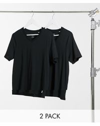 Jack & Jones - Pack De 2 Camisetas Básicas Negras De Corte Ajustado Y Cuello De Pico De - Lyst