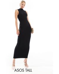 ASOS - Asos design tall - robe longue droite sans manches à col montant et nœud dans le dos - Lyst