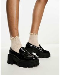 ASOS - Script Chunky Mid Heeled Loafers - Lyst