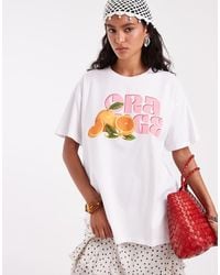 Pieces - Orange Oversized Graphic T-shirt - Lyst