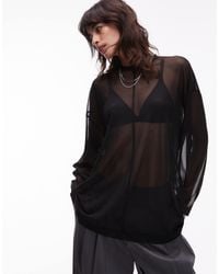 ASOS - Sheer Long Sleeve Boxy Top With Seam Detail - Lyst