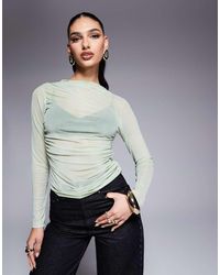 ASOS - Long Sleeve Ruched Side Mesh Top - Lyst