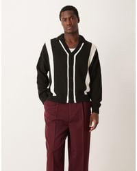 ASOS - Oversized Boxy Fit Knitted Cardigan With Collar And Contrast Stripe - Lyst