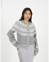 Brave Soul - Fairisle Cardigan With Faux Pearl Buttons - Lyst
