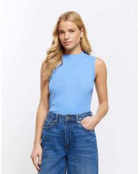 River Island - Rib Jean Grazer Tank Top - Lyst