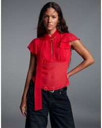 Bershka - Fitted Short Sleeve Ruffled Shirt - Lyst