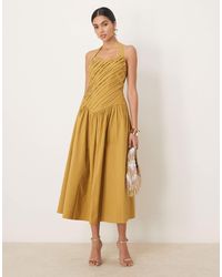 ASOS - Halter Neck Asymmetric Pleat Bodice Midi Dress With Dropped Waist - Lyst