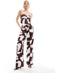 4th & Reckless - Broek Van Satijn Met Wijde Pijpen En Geometrische Print - Lyst