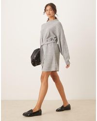 Glamorous - Rib Knit Tie Waist Mini Knit Dress - Lyst