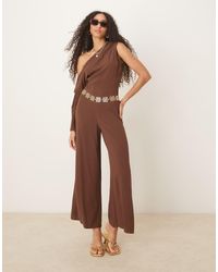 ASOS - Linen Fallen Shoulder Jumpsuit - Lyst
