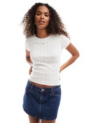 Tommy Hilfiger - Ajourgebreid Geribbeld T-Shirt - Lyst