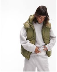 TOPSHOP - Oversized Hooded Puffer Vest With Seam Details - Lyst
