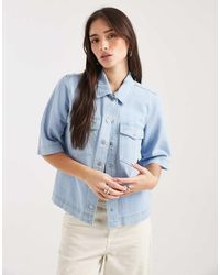 ONLY - Boxy Denim Overhemd Met Korte Mouwen - Lyst