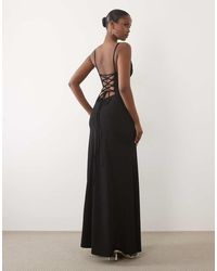 ASOS - Square Neck Maxi Dress With Open Lace Up Back - Lyst