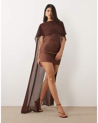 TFNC London - Satin Mini Dress With Mesh Cape And Skirt - Lyst