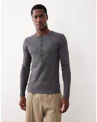 ASOS - Muscle Fit Long Sleeve T-Shirt With Henley Neck - Lyst