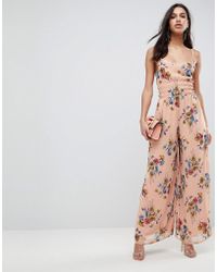 ASOS Asos Jumpsuit With Back Detail In Soft Floral Print - Pink