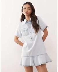 Monki - Denim Tunic Dress With Flippy Hem - Lyst