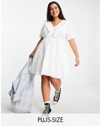 Simply Be Broderie Skater Dress With Frill Detail - White