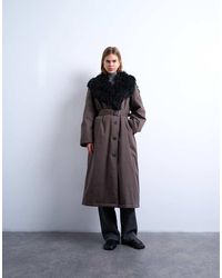 TOPSHOP - Regenjas Met Kraag Van Imitatiebont - Lyst