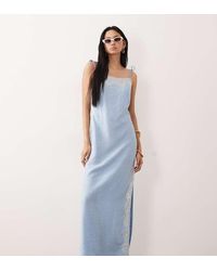 ASOS - Asos Design Tall Cami Square Neck Crinkle Satin Lace Detail Maxi Dress - Lyst