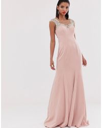 Jovani Structured Maxi Dress With Embellished Strap Detail - Pink