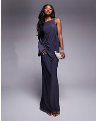 ASOS - Vestito Midi A Maniche Lunghe Ampio Color Antracite Con Scollo A Barchetta E Dettaglio Con Strass Sul Retro - Lyst