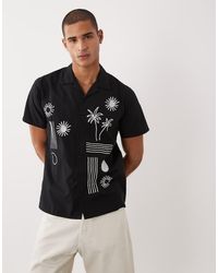 Threadbare - Overhemd Van 100% Katoen Met Korte Mouwen En Geborduurd Bloemendetail - Lyst