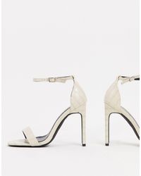 Glamorous Suede Blush Barely There Square Toe Block Heeled Sandals-pink | Lyst