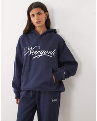 Kaiia - Cotton Rich Embroidered New York Script Logo Oversized Hoodie Co-ord - Lyst