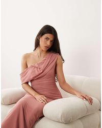 ASOS - Mesh Off Shoulder Drape Maxi Dress With Ruching Detailing In - Lyst