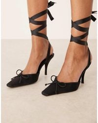 ASOS - Zapatos Negros De Tacón Alto Con Detalle Anudado A La Pierna De Satén Peony De - Lyst
