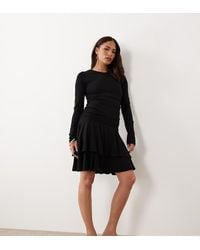 Nobody's Child Petite - Yuki Round Neck Drop Waist Ruched Detail Mini Dress - Lyst