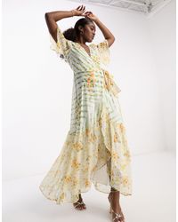 Hope & Ivy - Flutter Sleeve Wrap Maxi Dress - Lyst