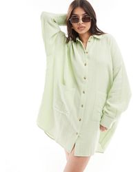 ASOS - Robe chemise oversize en tissu double à poches basses - pomme - Lyst