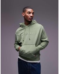 Tommy Hilfiger - Sudadera Verde Lavado Con Capucha Y Logo A Tono De - Lyst