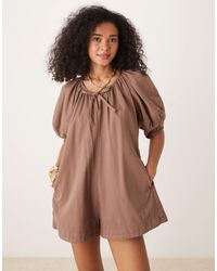 ASOS - Soft Denim Playsuit With Balloon Sleeves - Lyst
