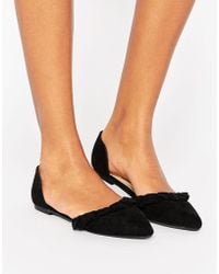 New Look Suedette Ruffle Flat Shoes - Black