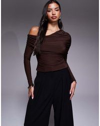 ASOS - Slinky Asymmetric Cape Shoulder Long Sleeve Top - Lyst
