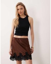 Mango - Mini Skirt With Lace Trim - Lyst