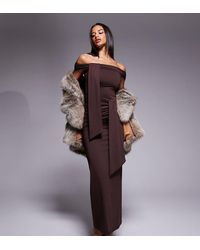The Frolic - Exclusive Slinky Bardot Drape Detail Maxi Dress - Lyst