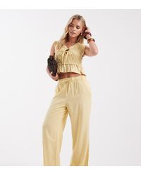 Only Petite - Linen Blend Tie Front Ruched Top Co-ord - Lyst