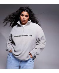ASOS - Weekend Collective Curve Half Zip Borg Fleece With Logo - Lyst
