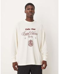 ASOS - Oversized T-Shirt Van Zware Stof Met Lange Mouwen, Tekstprint En Wafelstructuur - Lyst