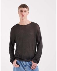 ASOS - Ruimvallend Gebreid Doorschijnend T-Shirt Met Lange Mouwen En Ronde Hals - Lyst