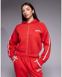 Kaiia - Cotton Rich Embroidered Logo Side Stripe Zip Through Hoodie - Lyst