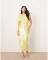 ARRANGE - Embellished Geo Sequin Shoulder Pad Midi Dress - Lyst