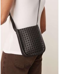 ASOS - Faux Leather Crossbody Bag With Straw Rattan Detail - Lyst