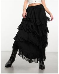Miss Selfridge - Chiffon Ruffle Lace Insert Maxi Skirt - Lyst