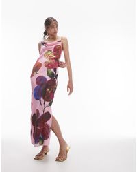 TOPSHOP - Vestito Midi Con Scollo Ad Anello Davanti E Scollo Profondo Sulla Schiena A Fiori Sfumati - Lyst